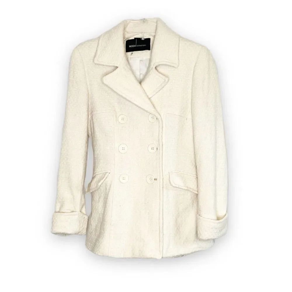 Moda International Ivory White Victoira's Secret Double Breasted Wool Pea Coat S